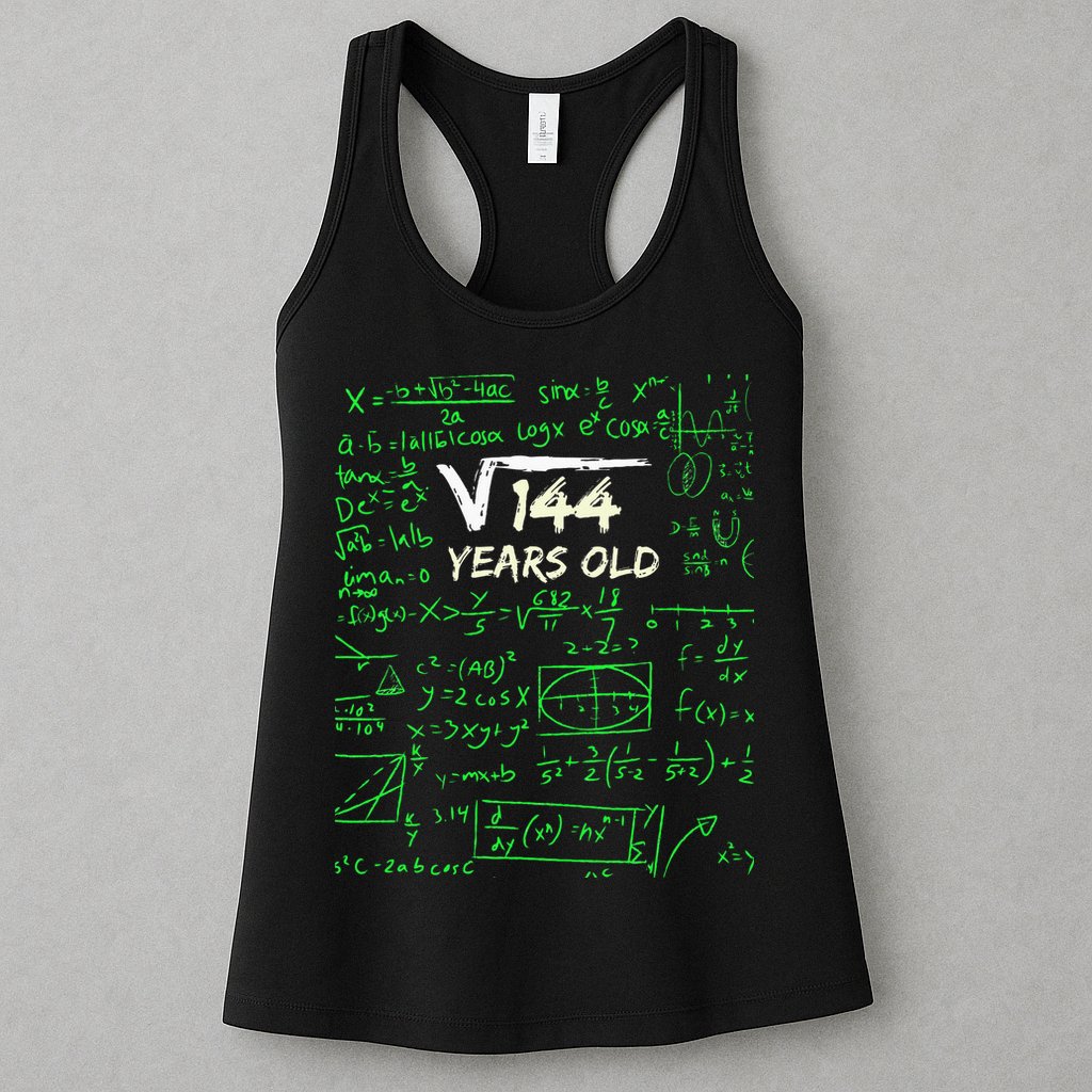 Square Root Of 144 12th Birthday 12 Years Old Gift Womens Tank Top