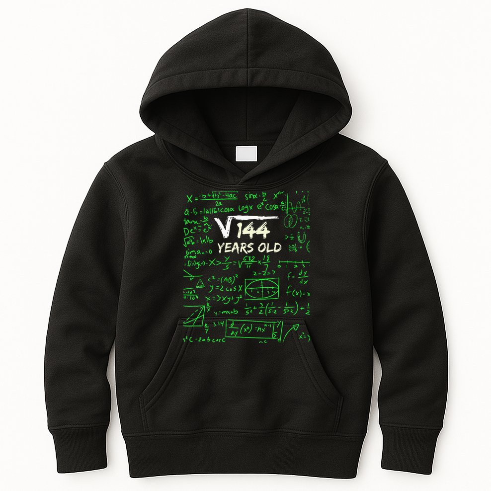 Square Root Of 144 12th Birthday 12 Years Old Gift Kids Hoodie