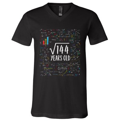 Square Root Of 144 12th Birthday 12 Year Old Gifts Math Bday V-Neck T-Shirt