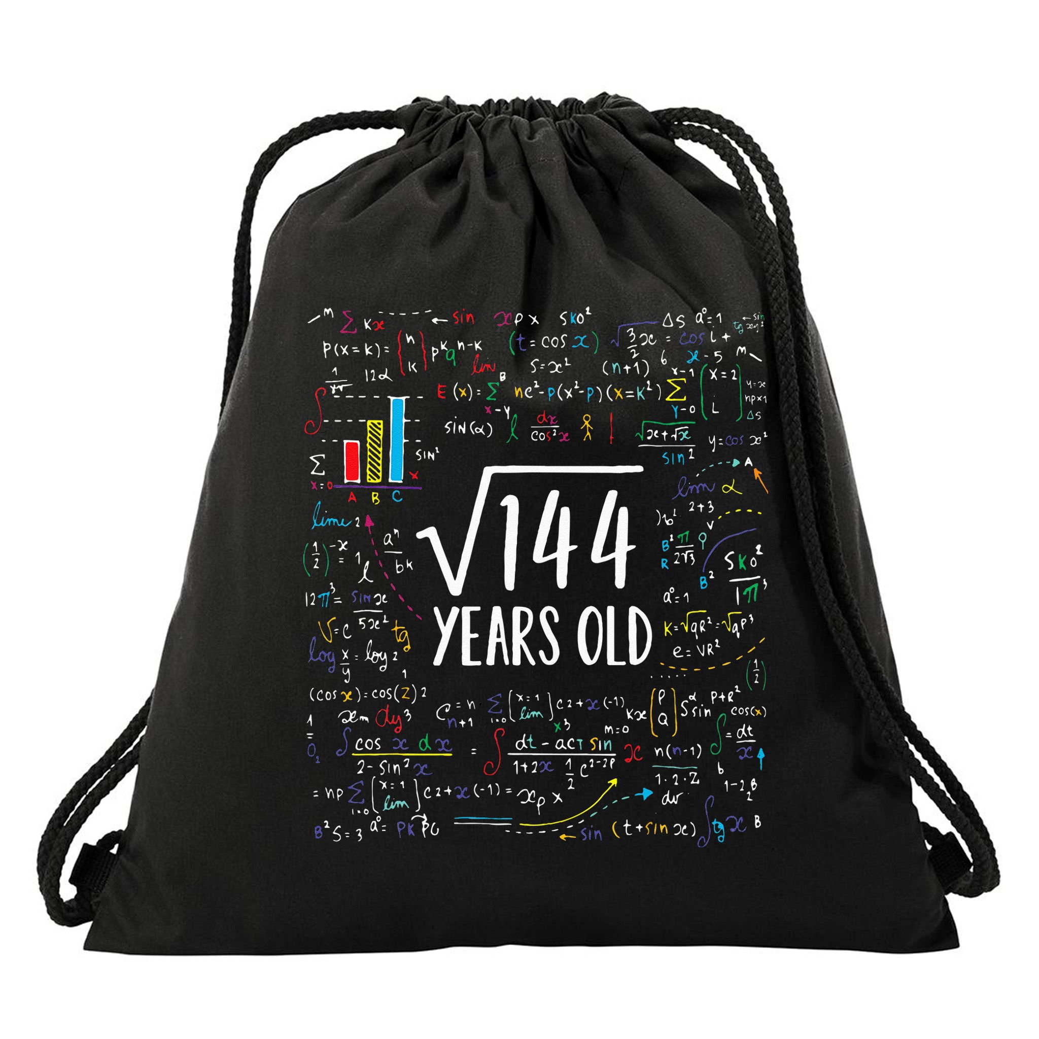 Square Root Of 144 12th Birthday 12 Year Old Gifts Math Bday Drawstring Bag