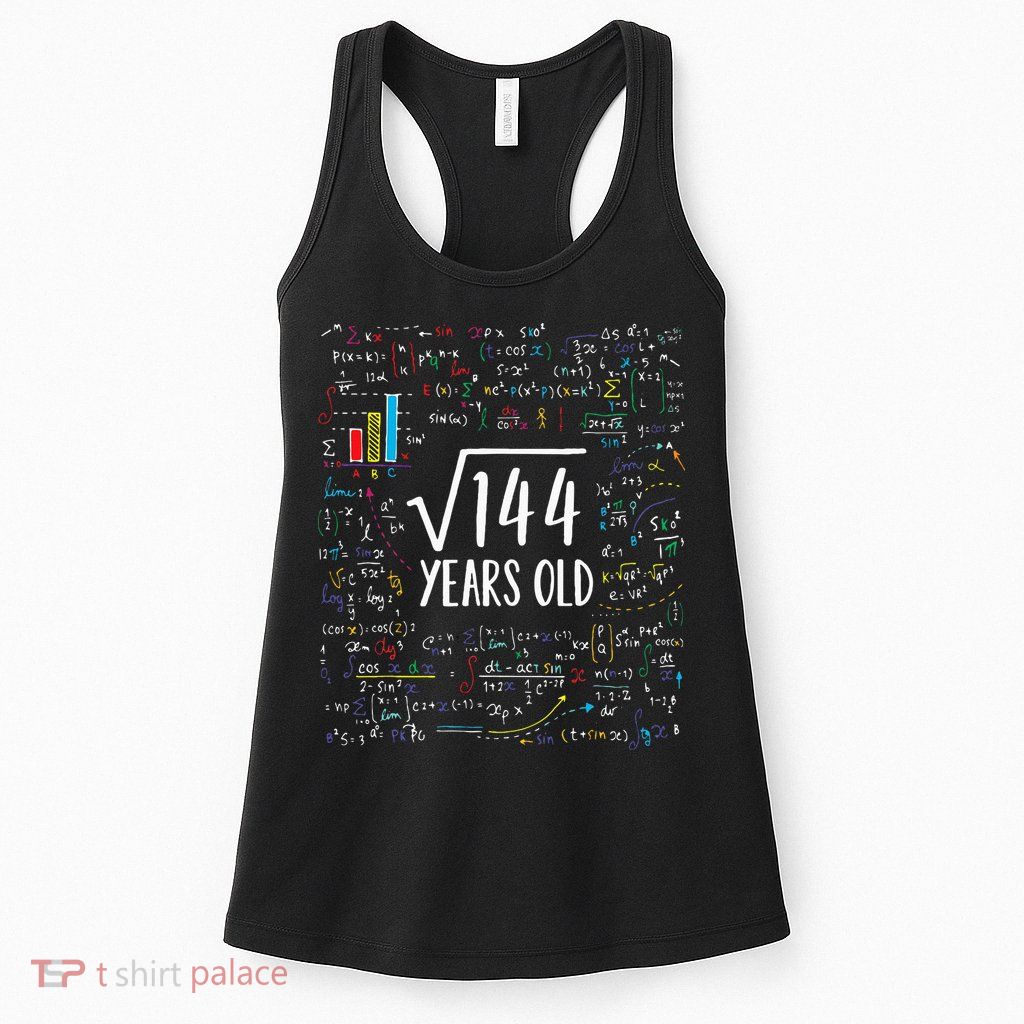 Square Root Of 144 12th Birthday 12 Year Old Gifts Math Bday Womens Tank Top