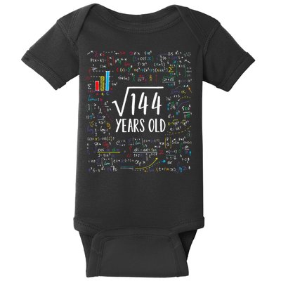 Square Root Of 144 12th Birthday 12 Year Old Gifts Math Bday Baby Bodysuit