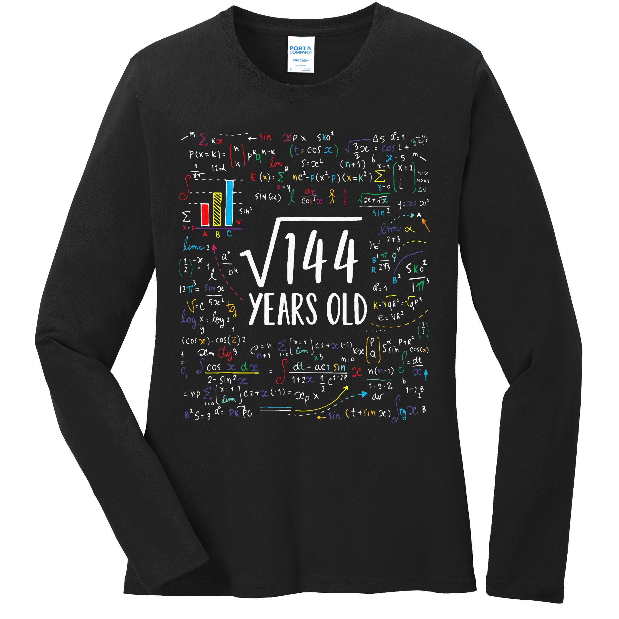 Square Root Of 144 12th Birthday 12 Year Old Gifts Math Bday Ladies Long Sleeve Shirt
