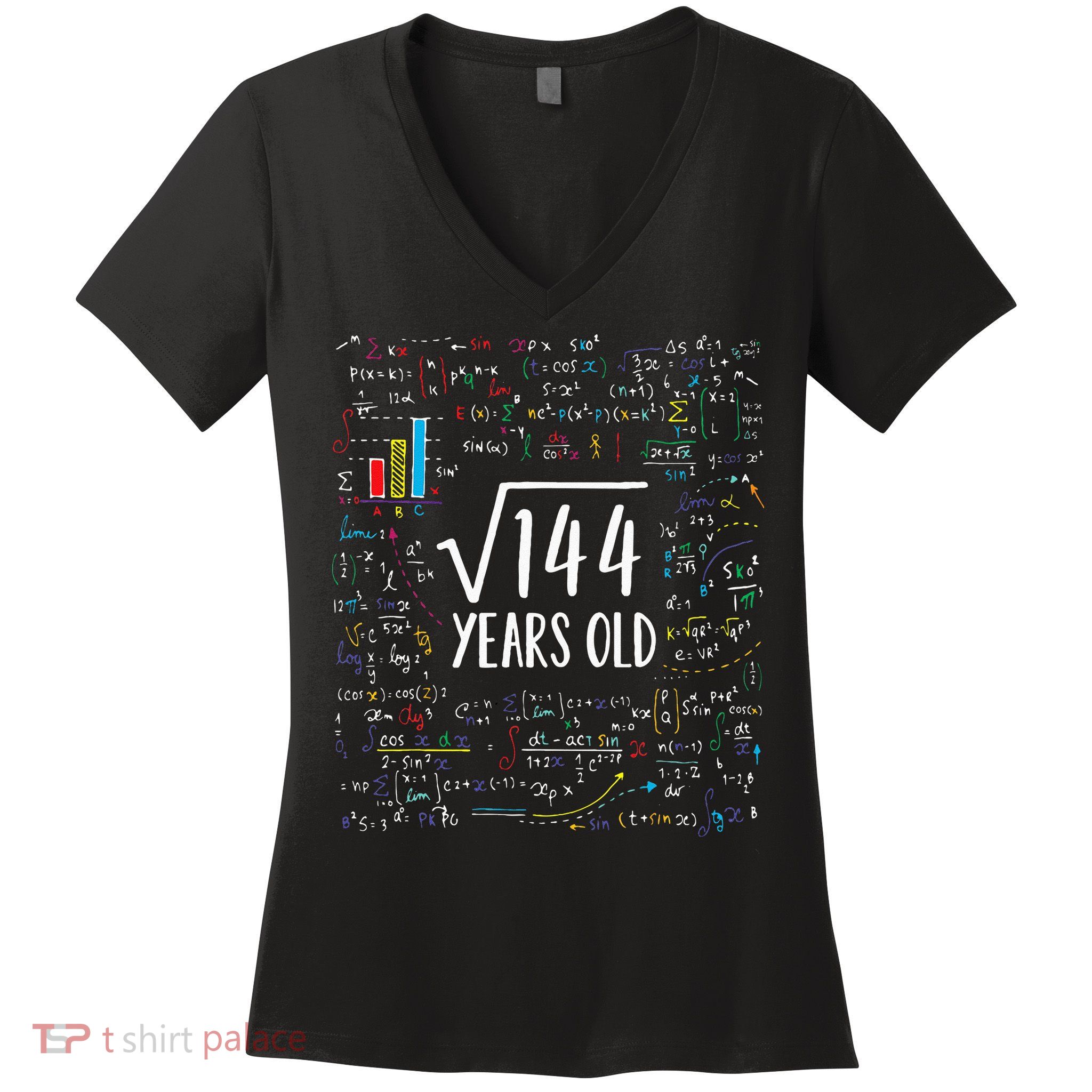 Square Root Of 144 12th Birthday 12 Year Old Gifts Math Bday Women's V-Neck T-Shirt