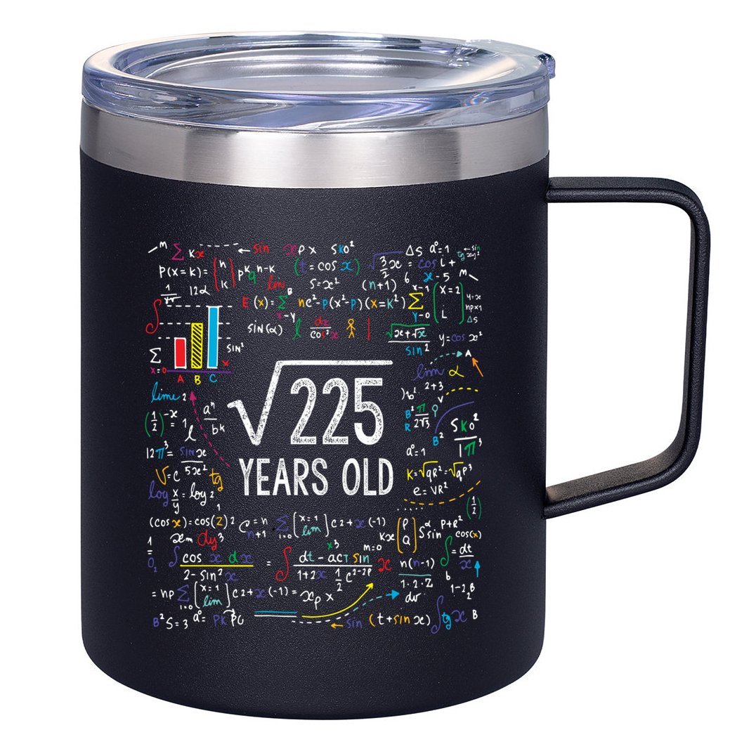 Square Root Of 225 15th Birthday Gift 15 Year Old Gifts Math Bday Gift 12oz Stainless Steel Coffee Mug