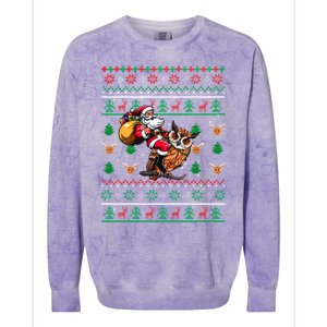 Santa Riding Owl Christmas Bird Lover Colorblast Crewneck Sweatshirt