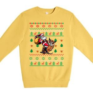 Santa Riding Owl Christmas Bird Lover Premium Crewneck Sweatshirt