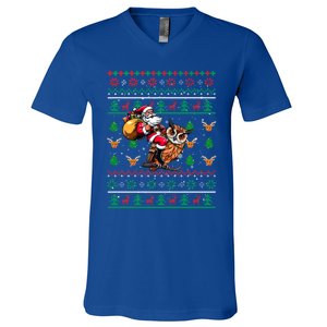 Santa Riding Owl Christmas Bird Lover V-Neck T-Shirt