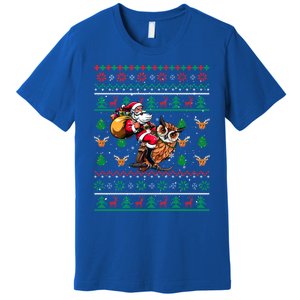 Santa Riding Owl Christmas Bird Lover Premium T-Shirt