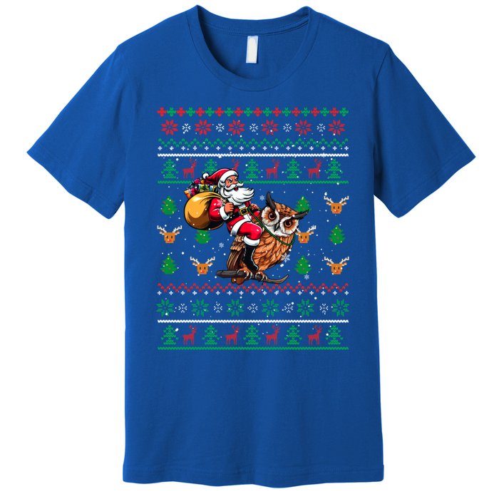 Santa Riding Owl Christmas Bird Lover Premium T-Shirt