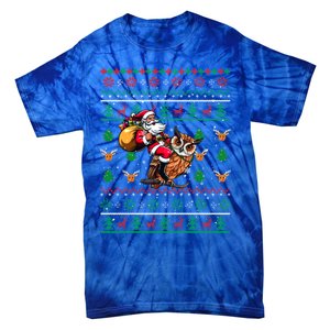 Santa Riding Owl Christmas Bird Lover Tie-Dye T-Shirt