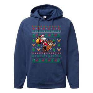 Santa Riding Owl Christmas Bird Lover Performance Fleece Hoodie