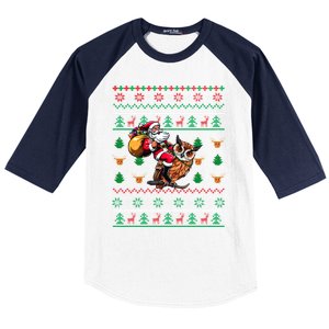 Santa Riding Owl Christmas Bird Lover Baseball Sleeve Shirt