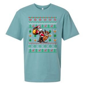 Santa Riding Owl Christmas Bird Lover Sueded Cloud Jersey T-Shirt