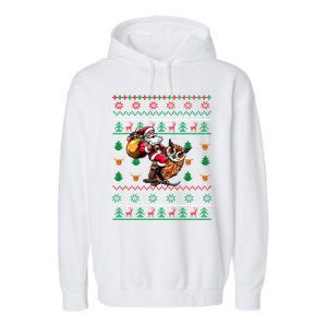 Santa Riding Owl Christmas Bird Lover Garment-Dyed Fleece Hoodie