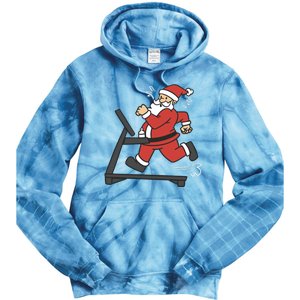 Santa Running On Treadmill Funny Fitness Tie Dye Hoodie