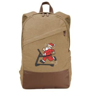 Santa Running On Treadmill Funny Fitness Cotton Canvas Backpack