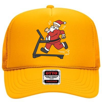 Santa Running On Treadmill Funny Fitness High Crown Mesh Back Trucker Hat