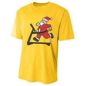 Santa Running On Treadmill Funny Fitness Performance Sprint T-Shirt