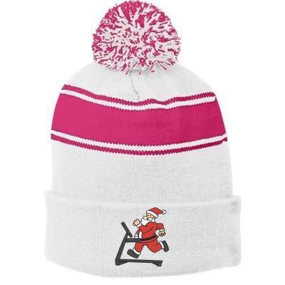 Santa Running On Treadmill Funny Fitness Stripe Pom Pom Beanie