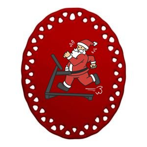 Santa Running On Treadmill Funny Fitness Ceramic Oval Ornament