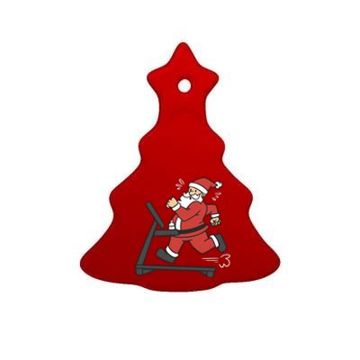 Santa Running On Treadmill Funny Fitness Ceramic Tree Ornament