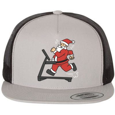 Santa Running On Treadmill Funny Fitness Flat Bill Trucker Hat