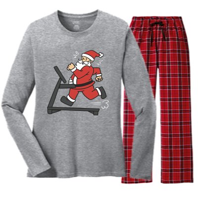 Santa Running On Treadmill Funny Fitness Women's Long Sleeve Flannel Pajama Set 