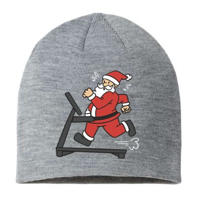 Santa Running On Treadmill Funny Fitness Sustainable Beanie