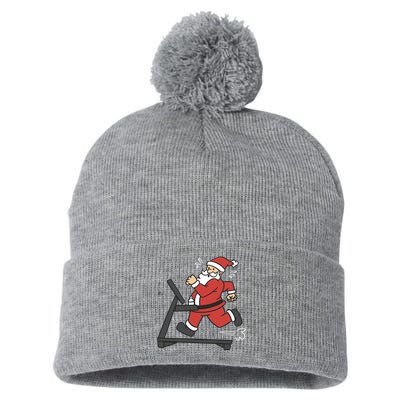 Santa Running On Treadmill Funny Fitness Pom Pom 12in Knit Beanie