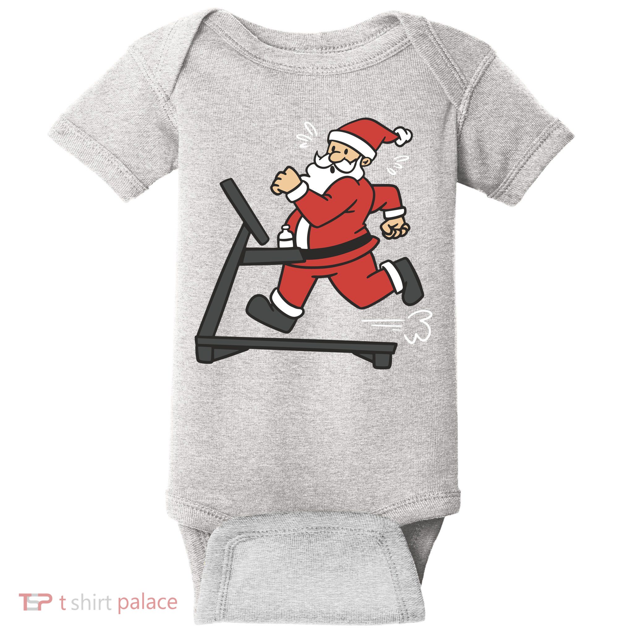 Santa Running On Treadmill Funny Fitness Baby Bodysuit