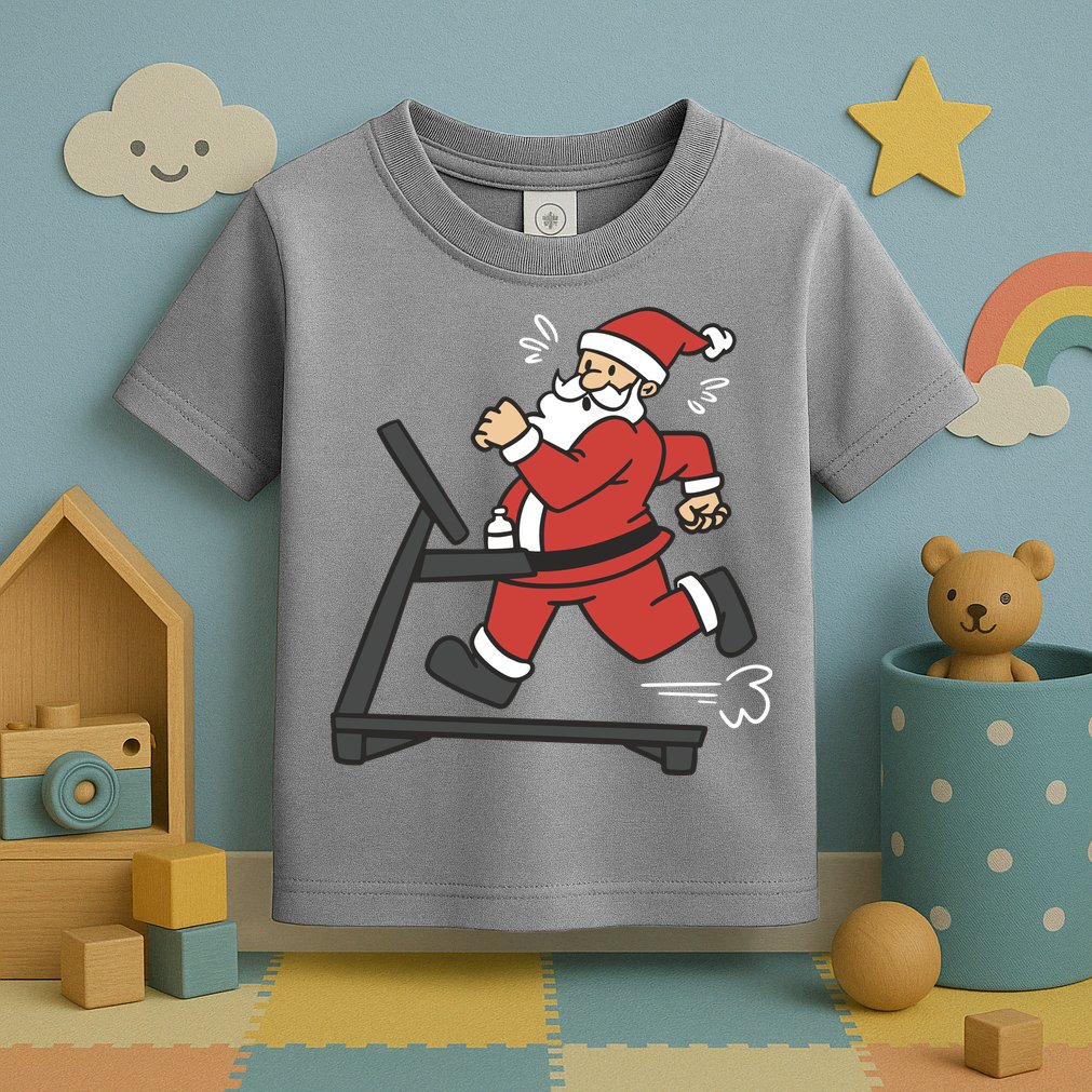 Santa Running On Treadmill Funny Fitness Toddler T-Shirt