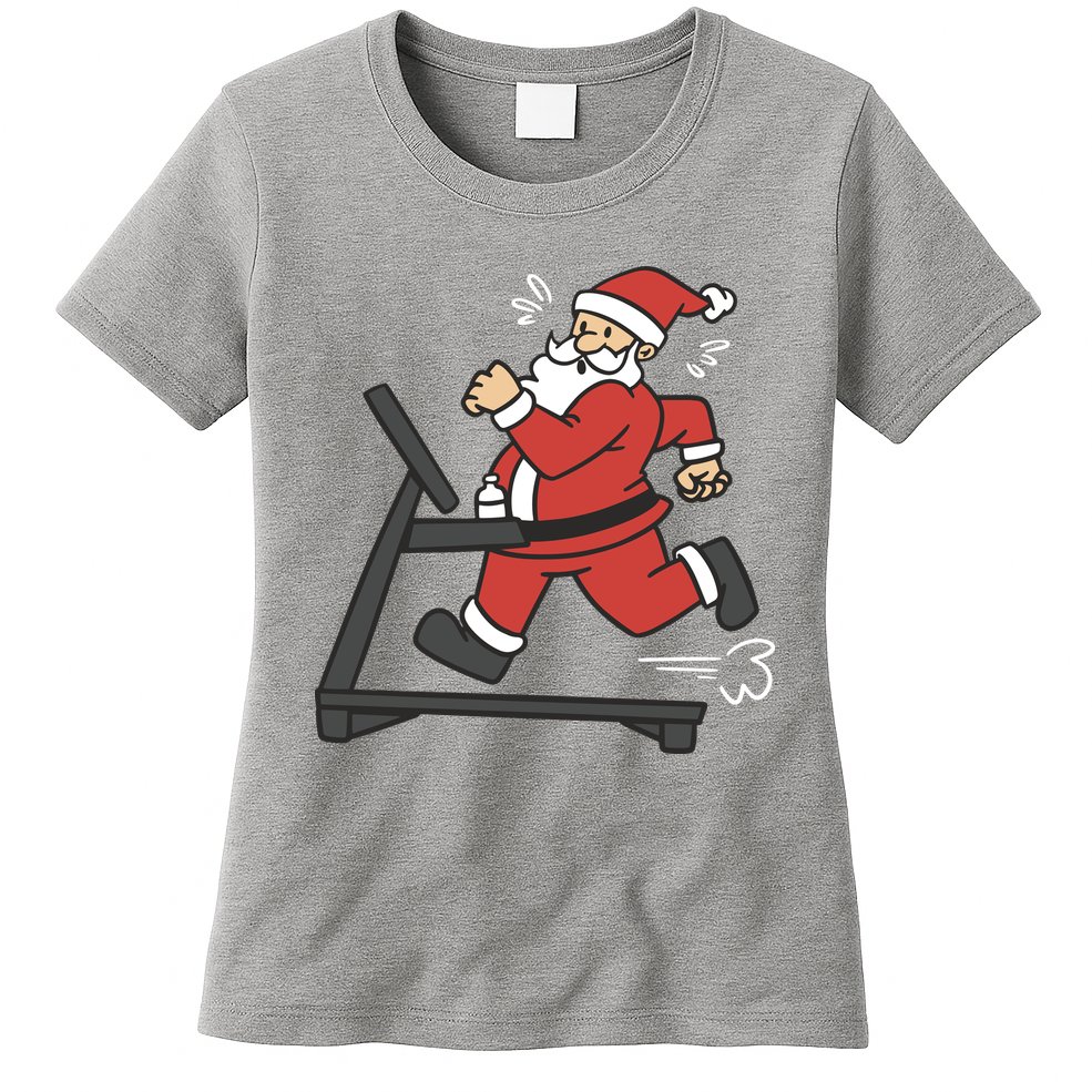 Santa Running On Treadmill Funny Fitness Womens T-Shirt