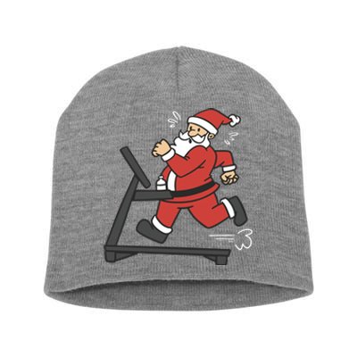 Santa Running On Treadmill Funny Fitness Short Acrylic Beanie