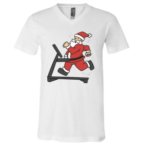 Santa Running On Treadmill Funny Fitness V-Neck T-Shirt