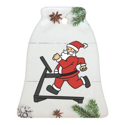 Santa Running On Treadmill Funny Fitness Ceramic Bell Ornament