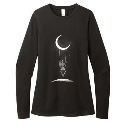 Skeleton Rock On Moon Spooky Halloween Rock Band Concerts Womens CVC Long Sleeve Shirt