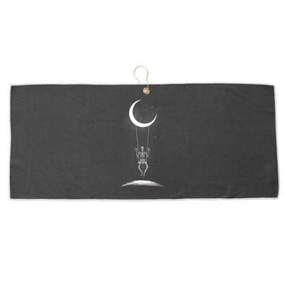 Skeleton Rock On Moon Spooky Halloween Rock Band Concerts Large Microfiber Waffle Golf Towel