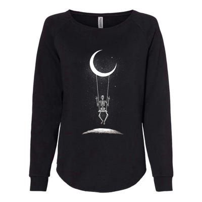 Skeleton Rock On Moon Spooky Halloween Rock Band Concerts Womens California Wash Sweatshirt