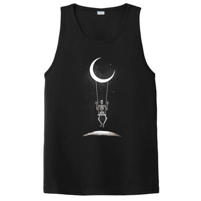 Skeleton Rock On Moon Spooky Halloween Rock Band Concerts PosiCharge Competitor Tank