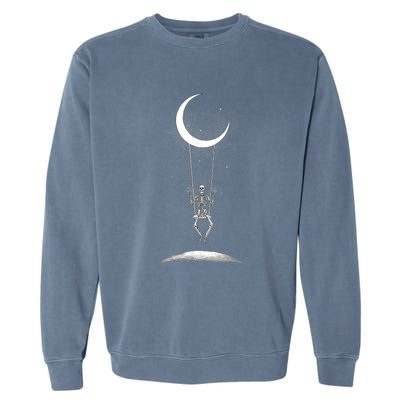 Skeleton Rock On Moon Spooky Halloween Rock Band Concerts Garment-Dyed Sweatshirt