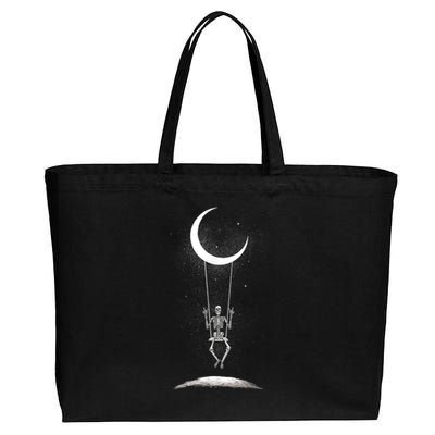 Skeleton Rock On Moon Spooky Halloween Rock Band Concerts Cotton Canvas Jumbo Tote