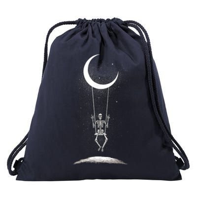 Skeleton Rock On Moon Spooky Halloween Rock Band Concerts Drawstring Bag