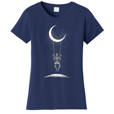 Skeleton Rock On Moon Spooky Halloween Rock Band Concerts Women's T-Shirt