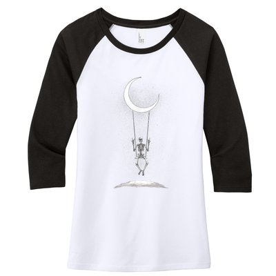 Skeleton Rock On Moon Spooky Halloween Rock Band Concerts Women's Tri-Blend 3/4-Sleeve Raglan Shirt