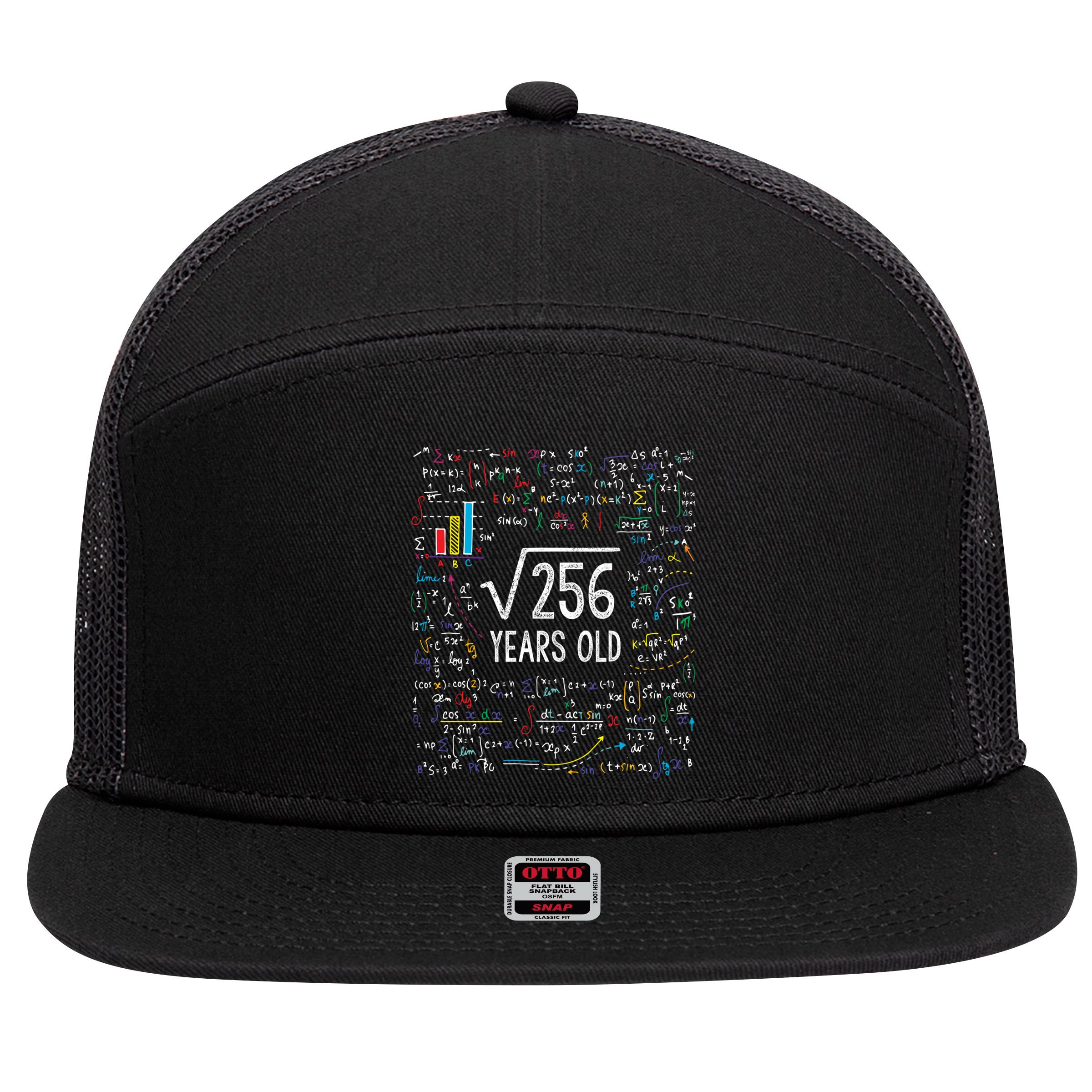 Square Root Of 256 16th Birthday Funny Gift 16 Year Old Gifts Math Bday 7 Panel Mesh Trucker Snapback Hat