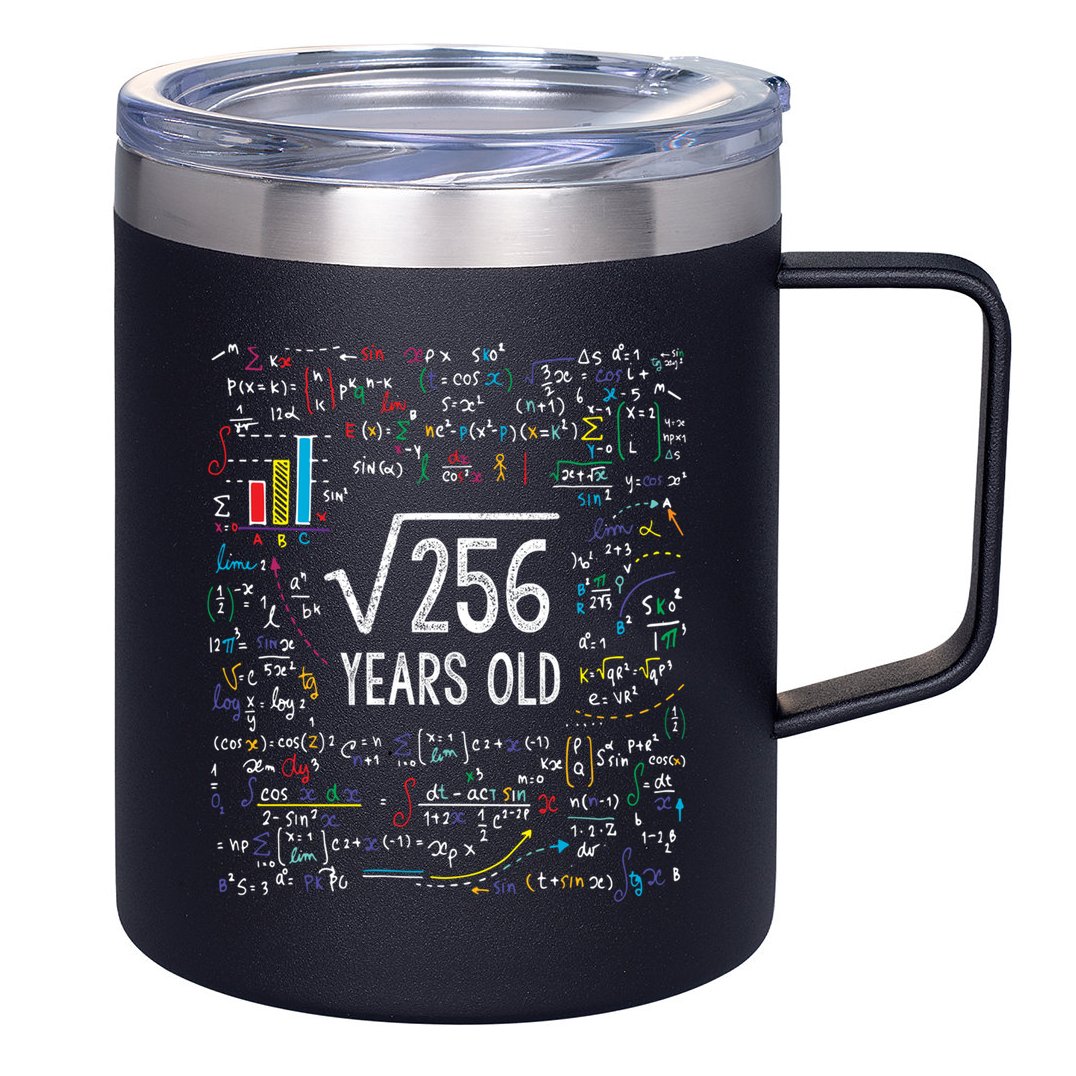 Square Root Of 256 16th Birthday Funny Gift 16 Year Old Gifts Math Bday 12oz Stainless Steel Coffee Mug