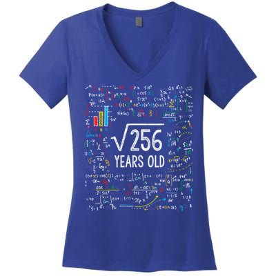 Square Root Of 256 16th Birthday Funny Gift 16 Year Old Gifts Math Bday Women's V-Neck T-Shirt