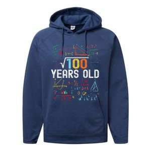 Square Root Of 100 10th Birthday 10 Years Old Birthday Performance Fleece Hoodie