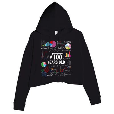 Square Root Of 100 10th Birthday 10 Year Old Love Math Crop Fleece Hoodie